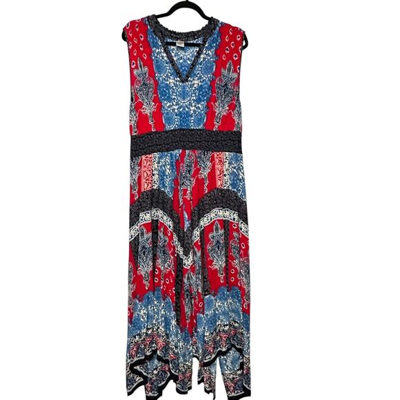 BILA Americana Bandana Print Handkerchief Hem V-Neck Boho Maxi Dress Size (XXL) - Picture 1 of 15